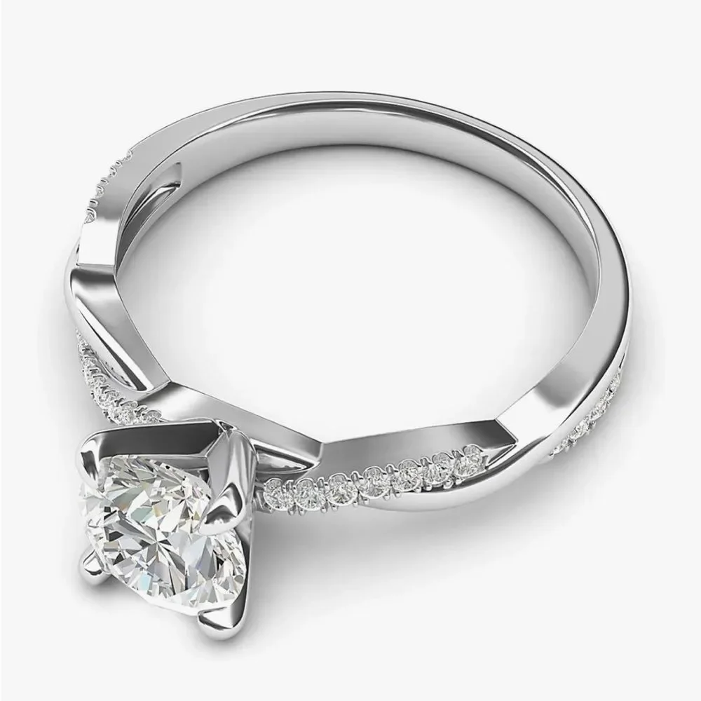 Moissanite Engagement Ring 1.0 CT Twisted Vine Halo 925 Sterling Silver GRA Cert
